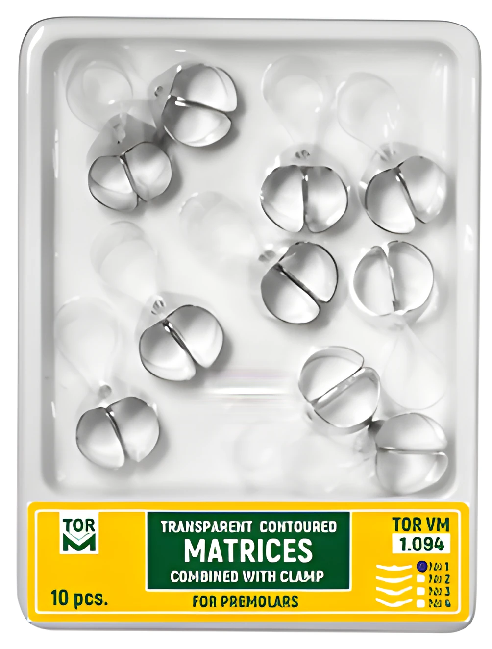 Khuôn trám định hình trong suốt kèm kẹp cho răng cối nhỏ (Contoured Matrix)