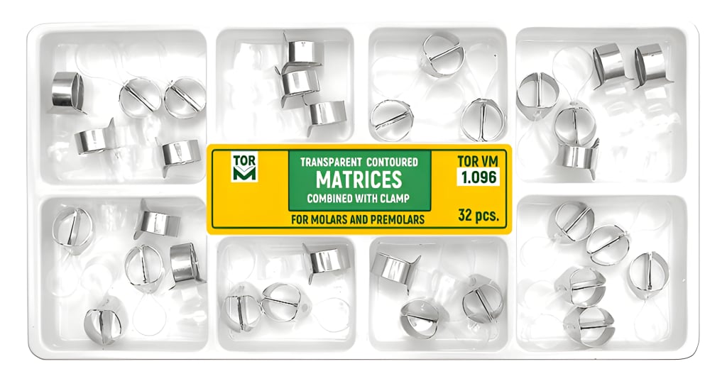 Khuôn trám định hình trong suốt kèm kẹp cho răng cối lớn và răng cối nhỏ (Contoured Matrix)