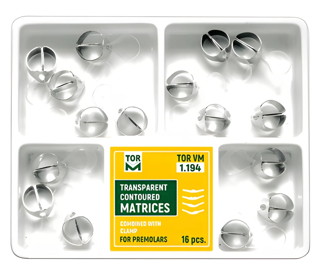 Khuôn trám định hình trong suốt kèm kẹp cho răng cối nhỏ, bộ (Contoured Matrix)