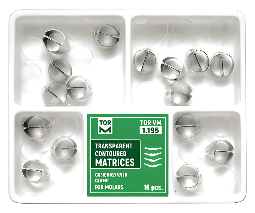 Khuôn trám định hình trong suốt kèm kẹp cho răng cối lớn, bộ (Contoured Matrix)