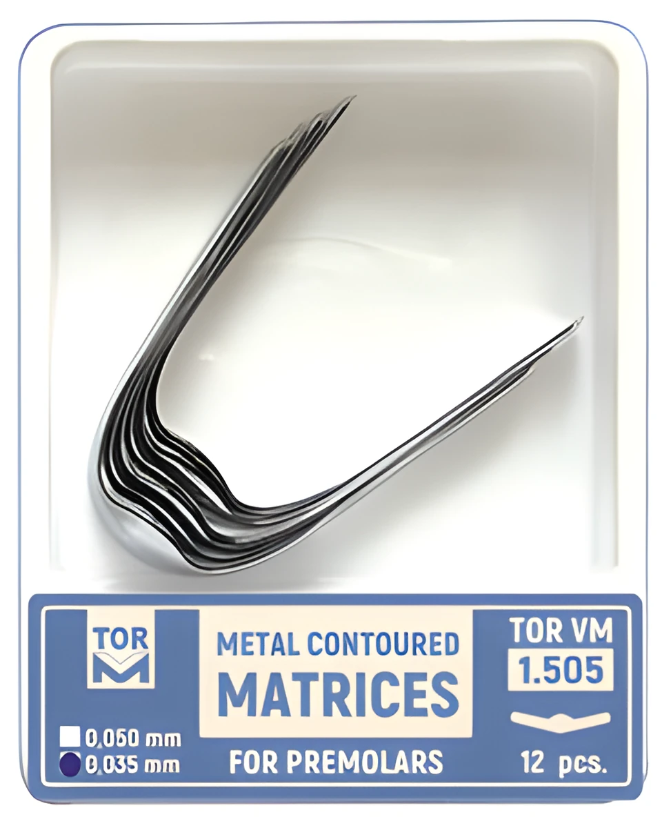 Metal Contoured Matrices for Premolars, shape 5 (one central ledge, elongated)