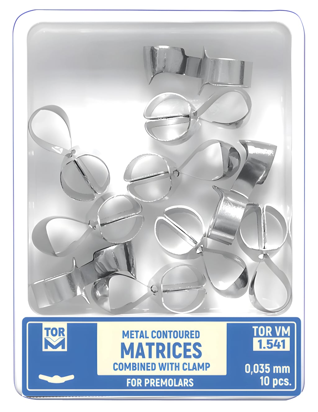 Metal Contoured Matrices for Premolars Combined with Clamp, shape 1 (one central ledge)