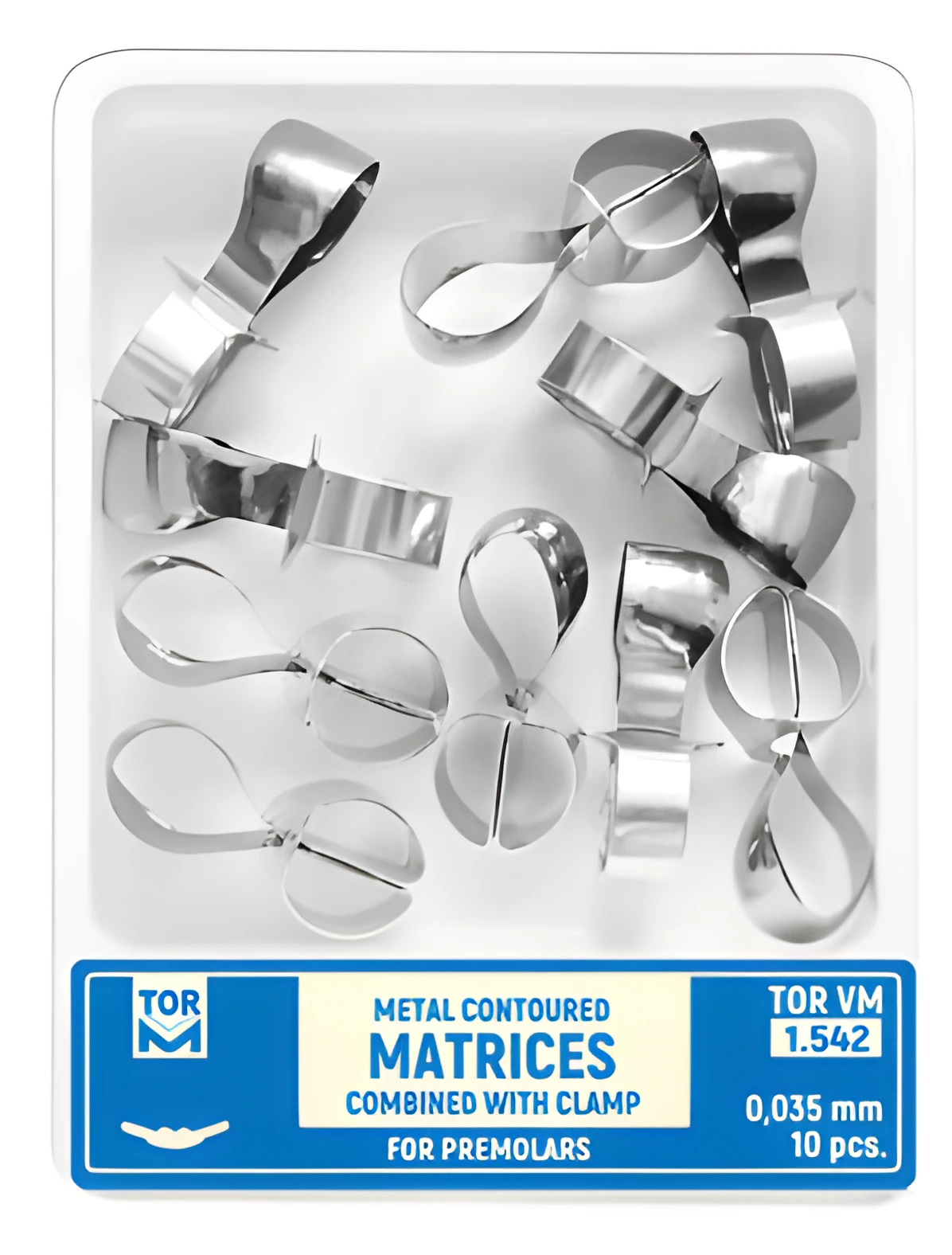 Metal Contoured Matrices for Premolars Combined with Clamp, shape 2 (two central ledges)