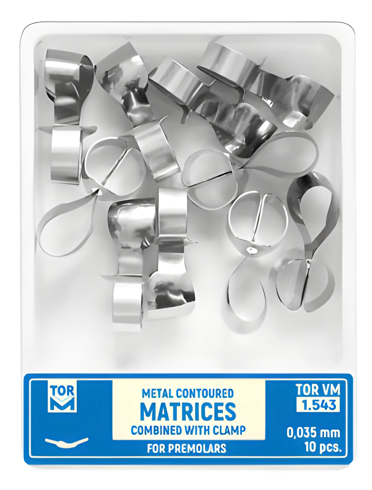 Metal Contoured Matrices for Premolars Combined with Clamp, shape 3 (left ledge)