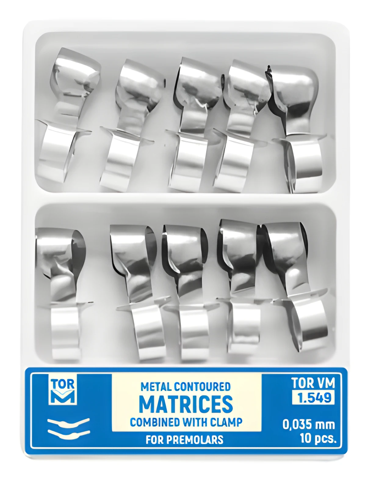 Metal Contoured Matrices for Premolars Combined with Clamp, set (shapes 3 & 4)