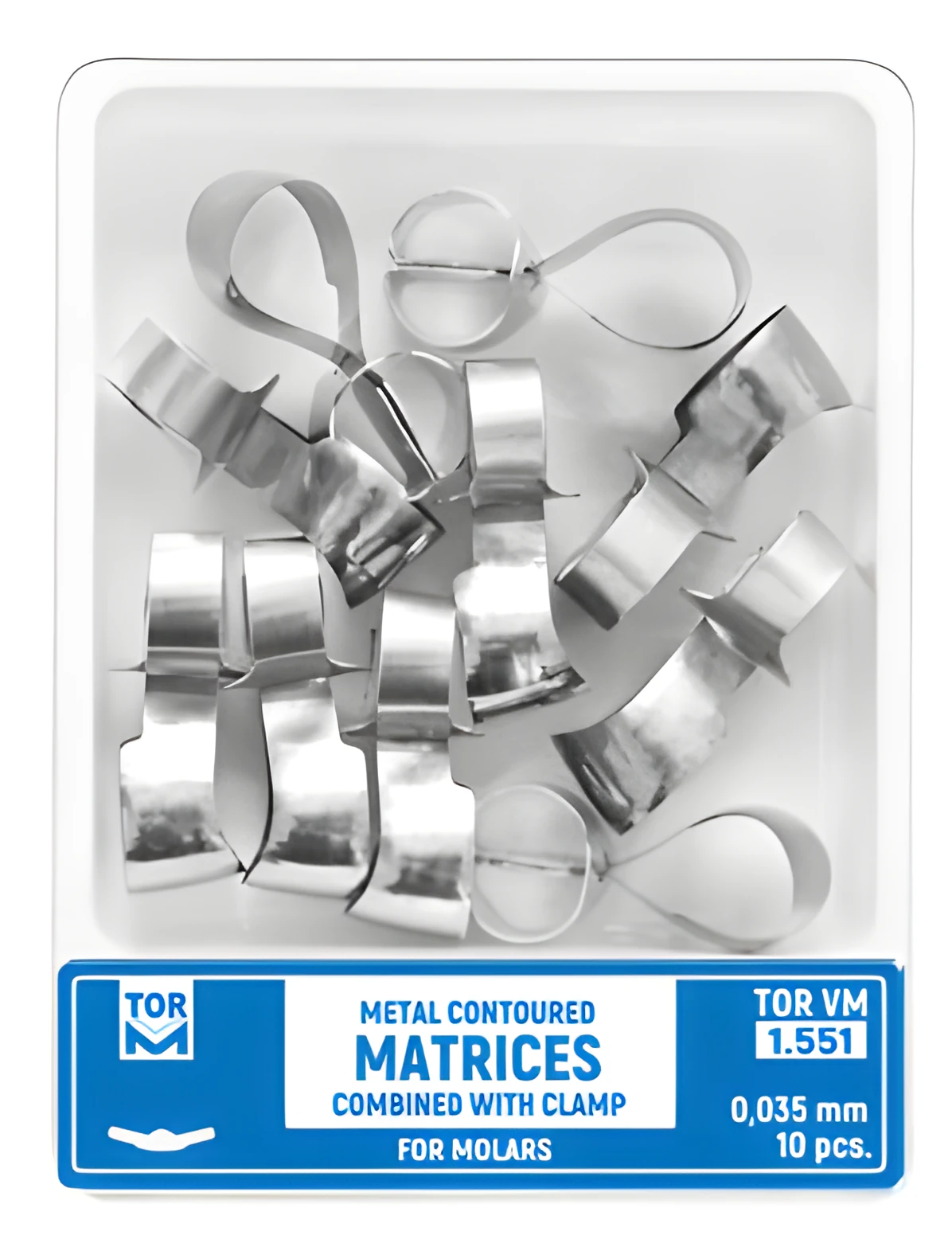 Metal Contoured Matrices for Molars Combined with Clamp, shape 1 (one central ledge)