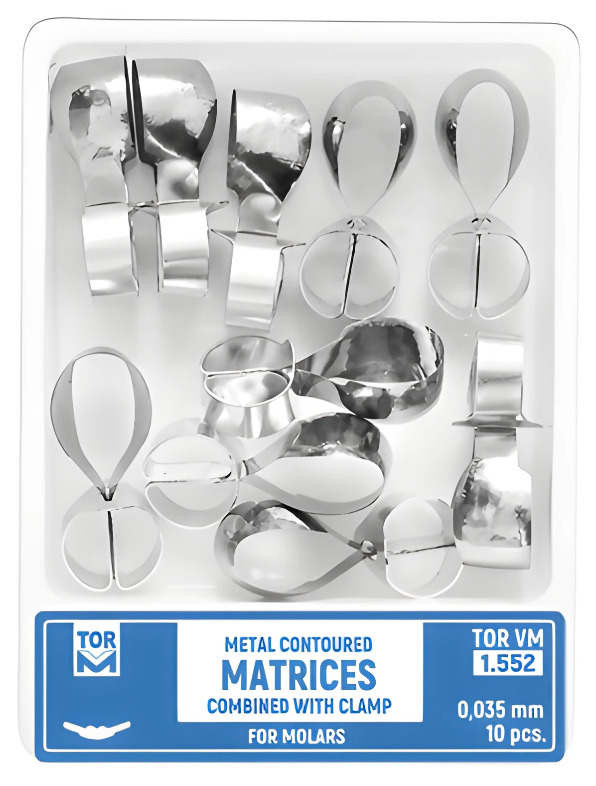 Metal Contoured Matrices for Molars Combined with Clamp, shape 2 (two central ledges)