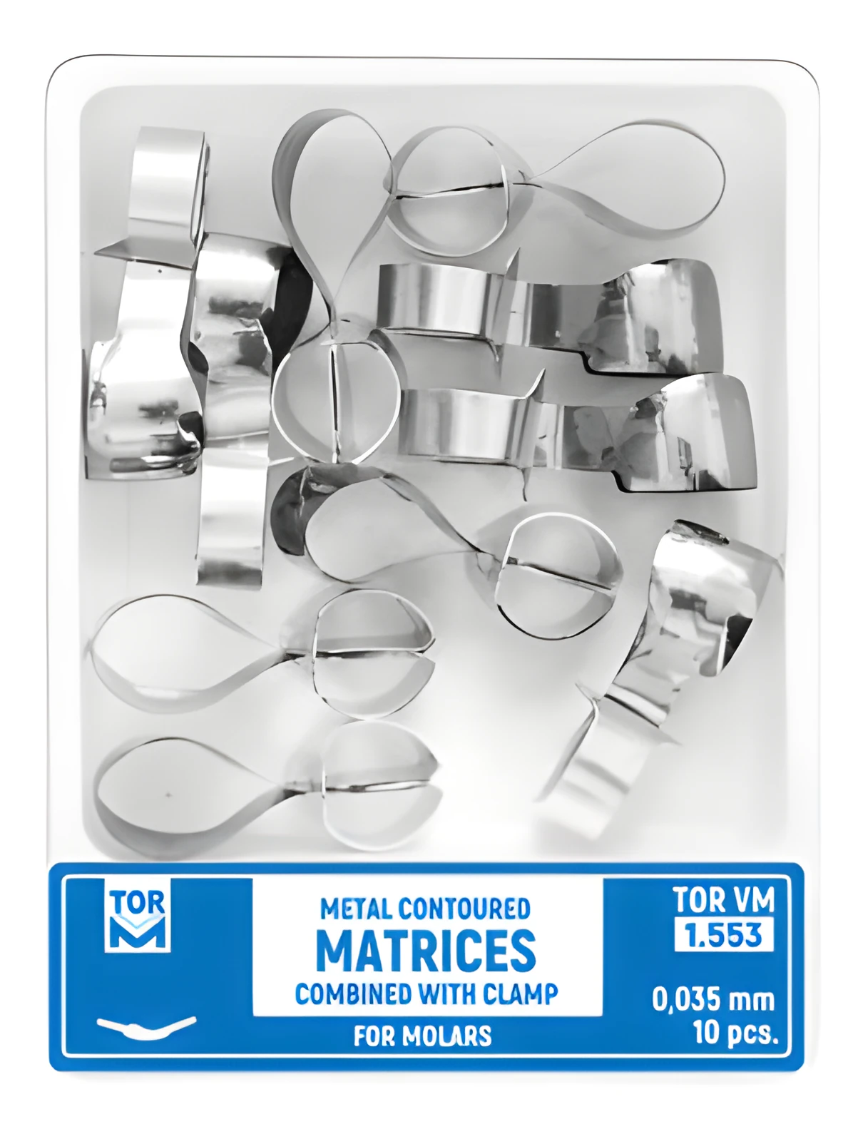 Metal Contoured Matrices for Molars Combined with Clamp, shape 3 (left ledge)