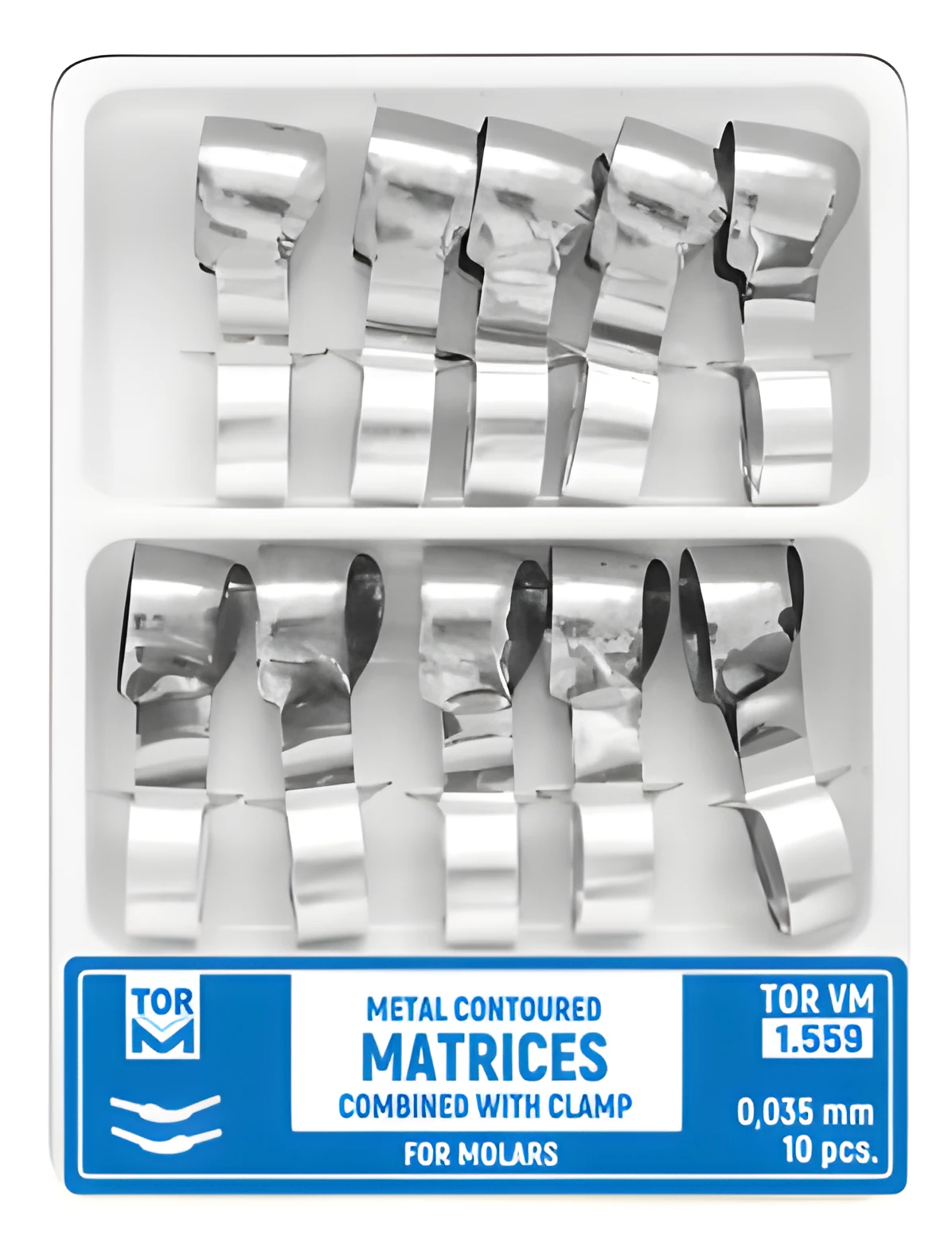Metal Contoured Matrices for Molars Combined with Clamp, set (shapes 3 & 4)